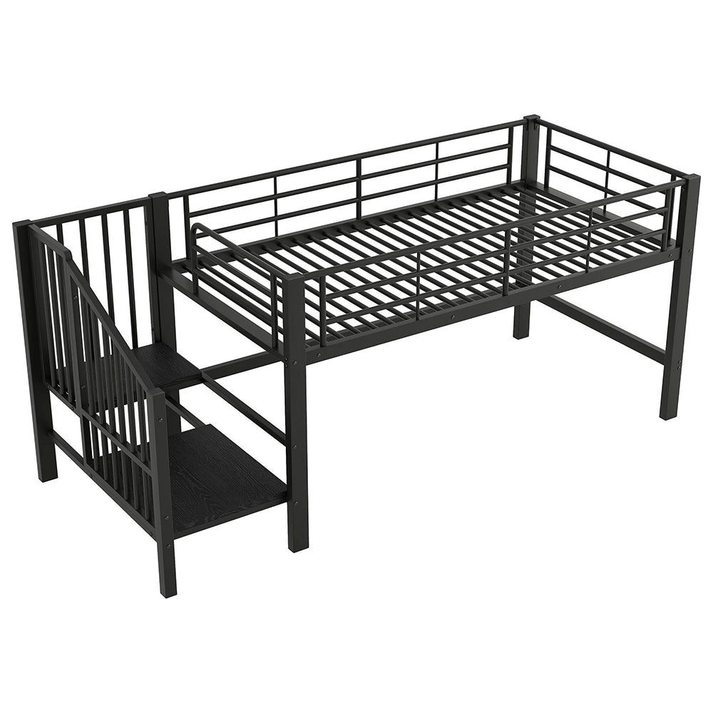 Letto mezzanino 90x200cm - Xylo - scala ripostiglio nero