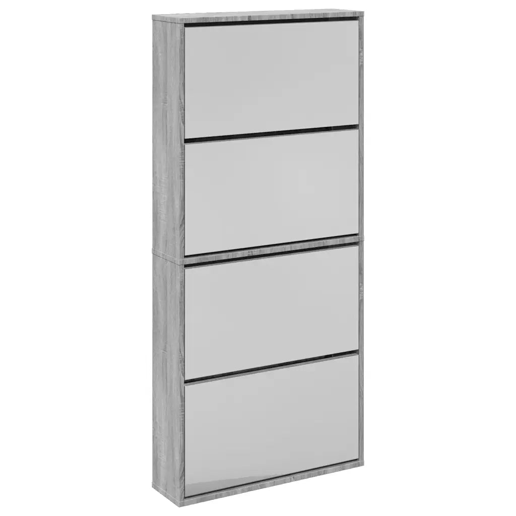 Scarpiera con Specchio a 4 Livelli-Mobile con specchio Grigio Sonoma 63x17x134 cm