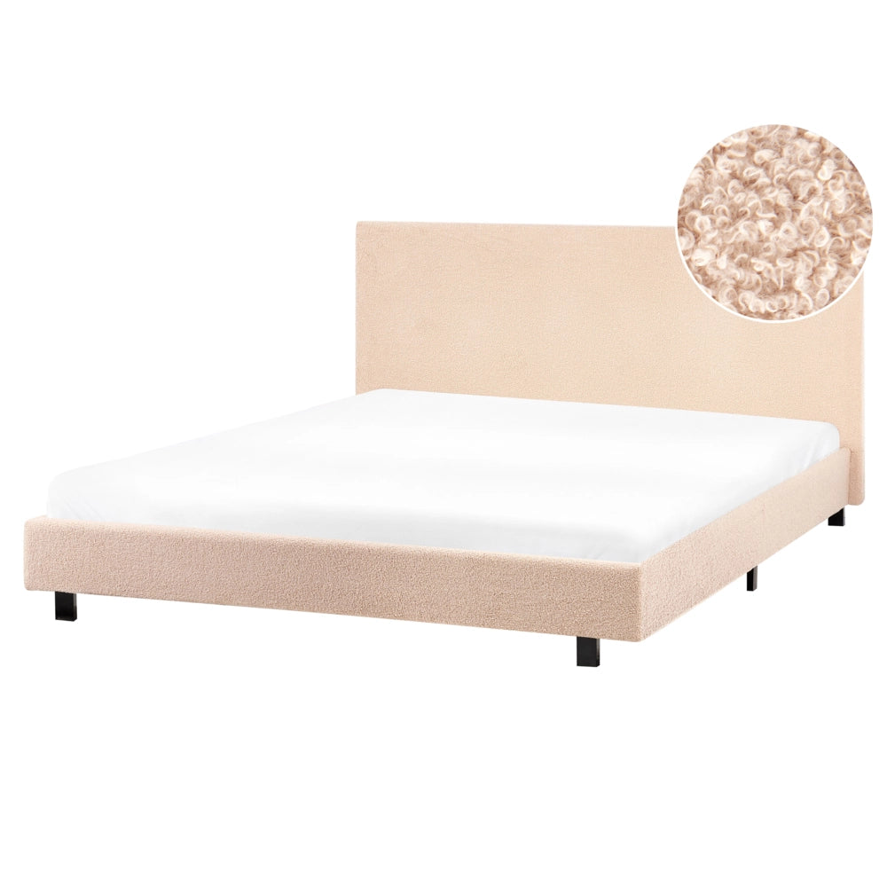 Letto matrimoniale imbottito in bouclé beige 160 x 200 cm con rete e testata