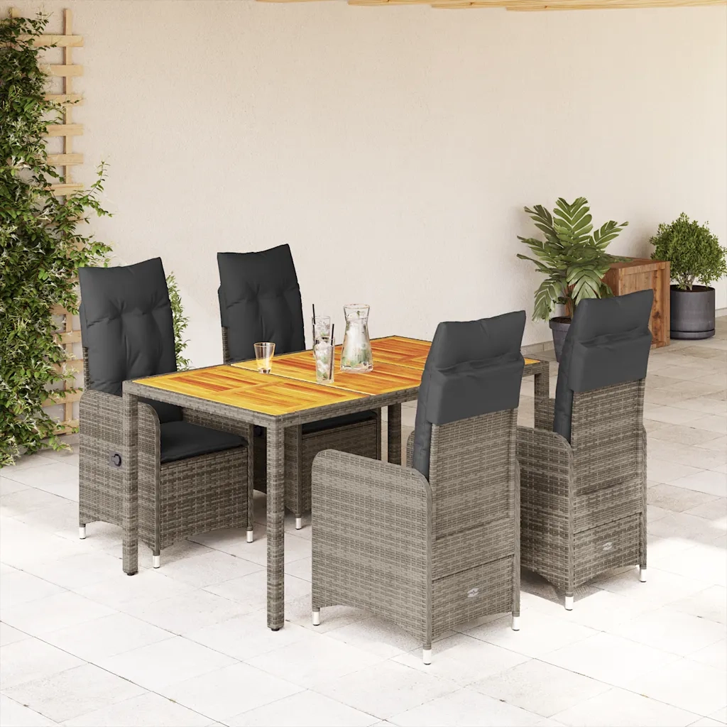 Set Bistrò da Giardino 5 pz con Cuscini in Polyrattan Grigio 3277022