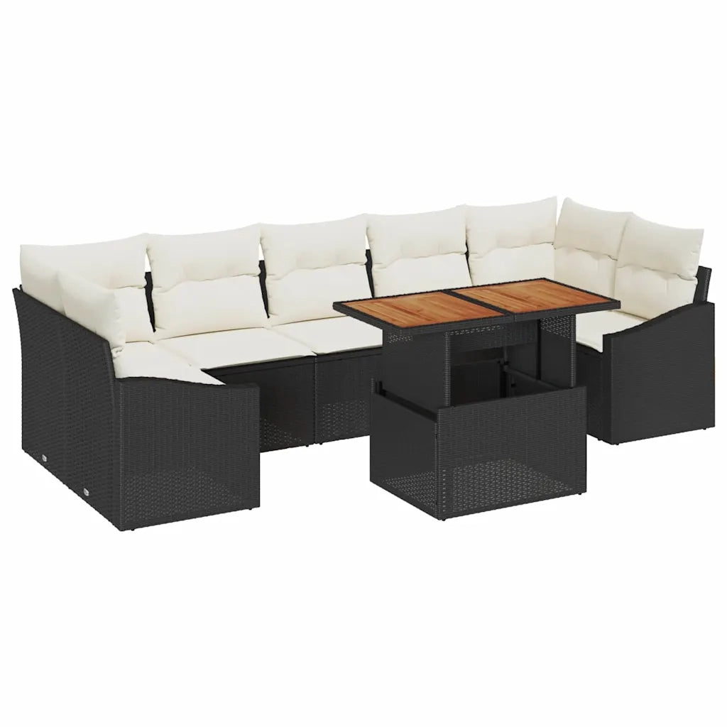 Set da Pranzo per Giardino con cuscino 8 pcs Nero e Crema 3349802