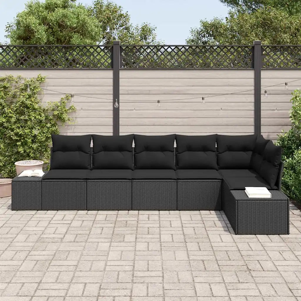 Set Divano da Giardino con archiviazione 6 pcs Nero polyrattan 3355752