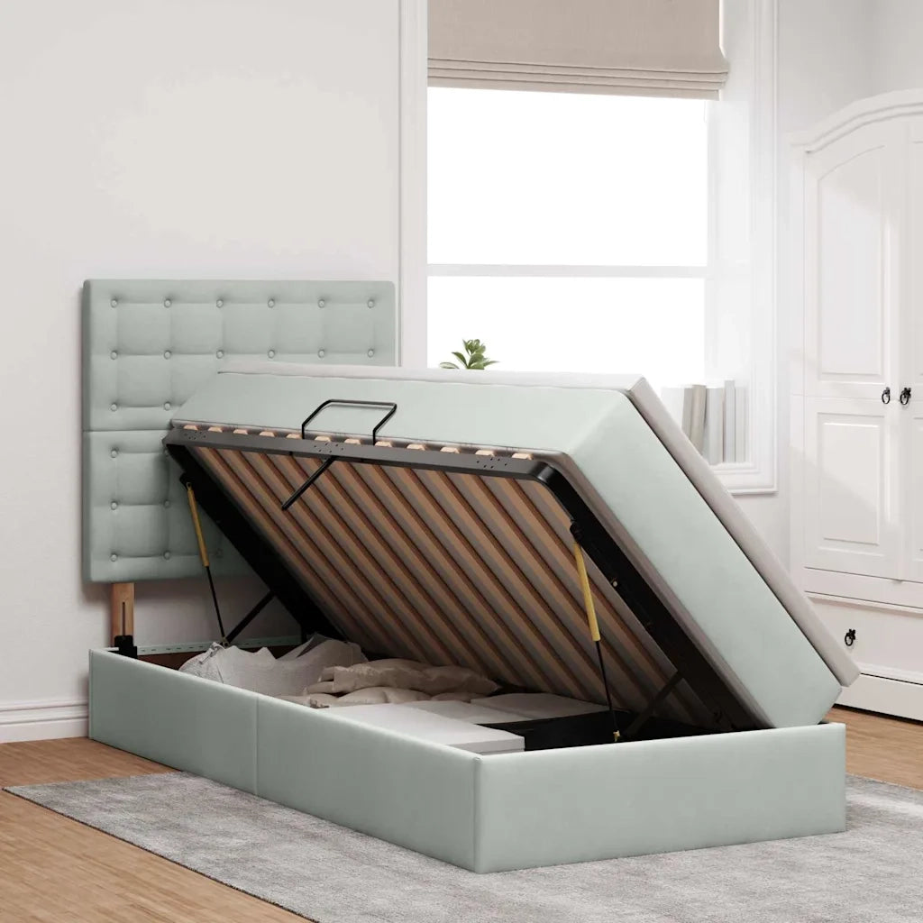 Letto con contenitore e materasso Grigio chiaro 90 x 190 cm