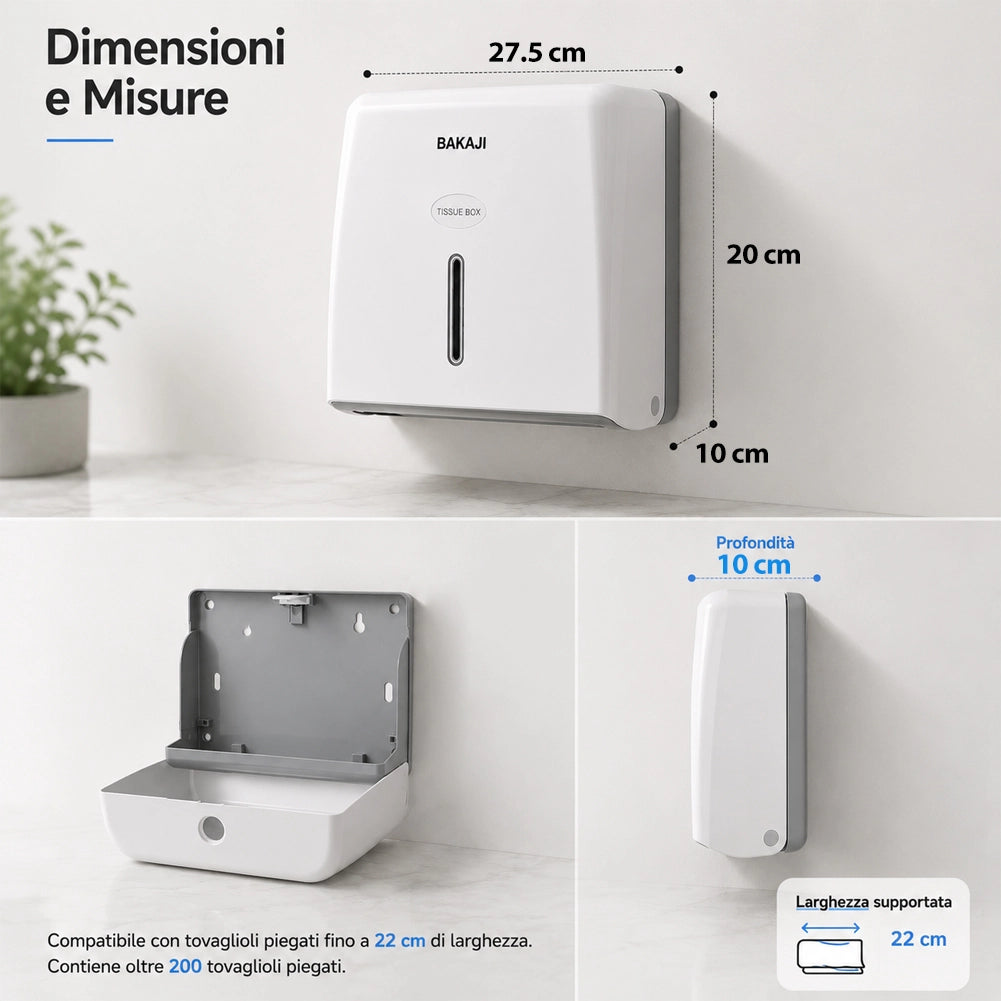 Dispenser da Muro Bagno per Carta Distributore da Parete Salviette 27.5x10x20 cm