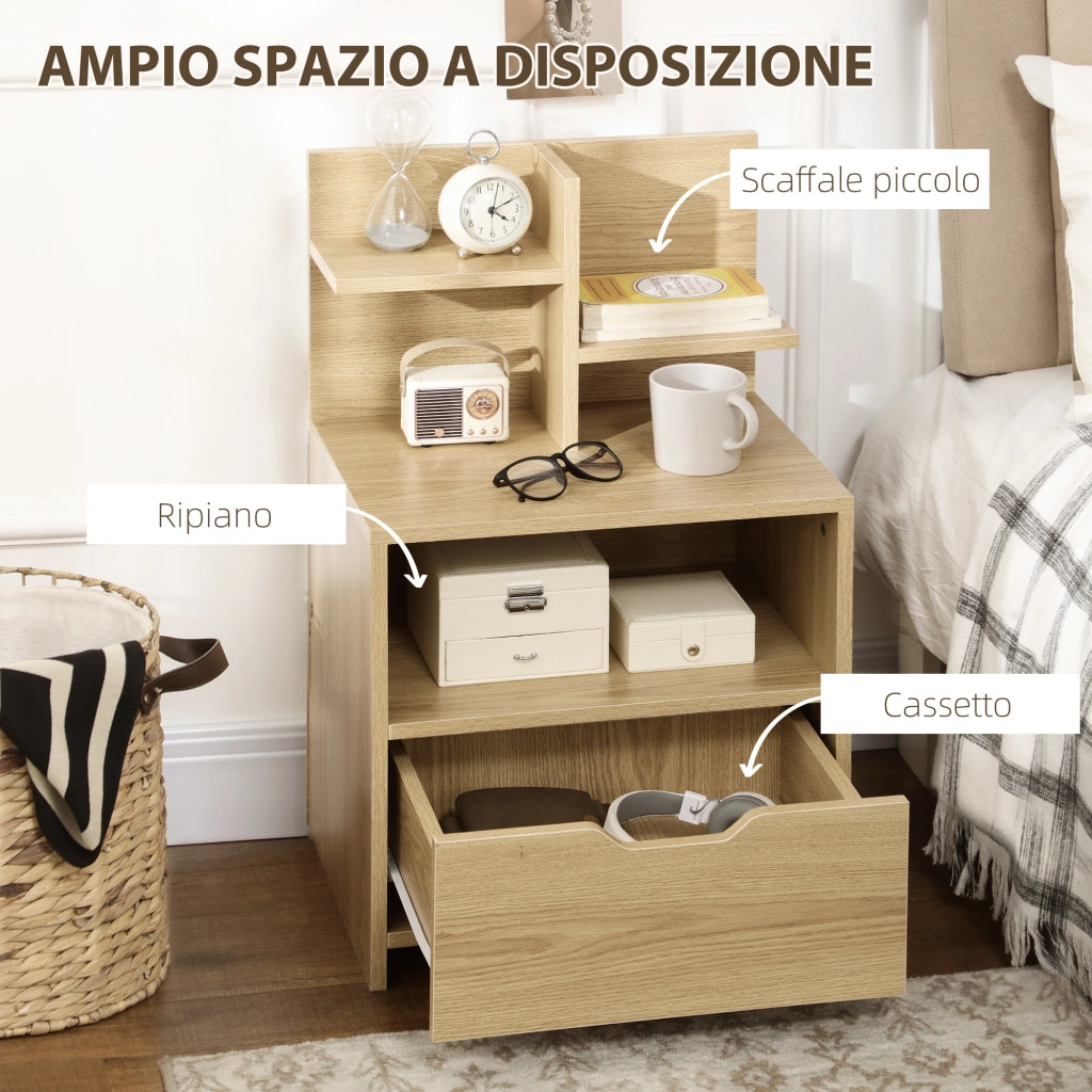 Comodino con Cassetto e Ripiani Aperti ¨C Minimal ¨C 45x35x73 cm