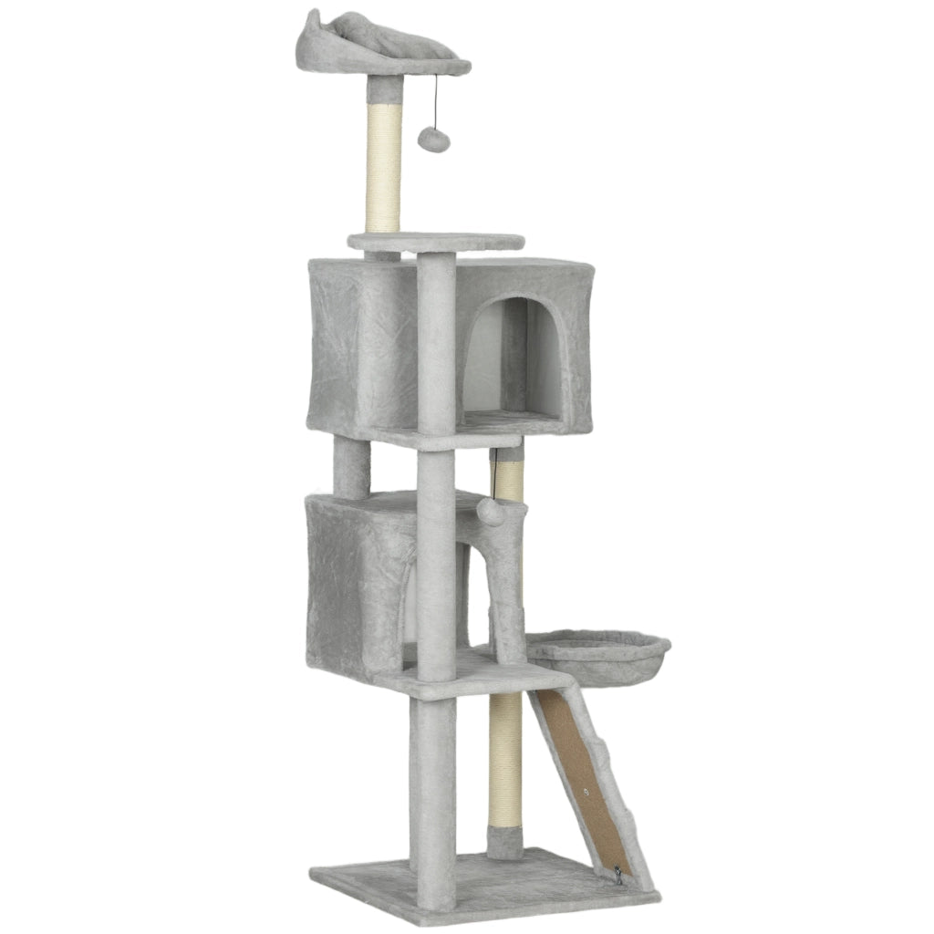 Tiragraffi per Gatti con Casette e Amaca ¨C Xylo ¨C Grigio 48x48x160 cm