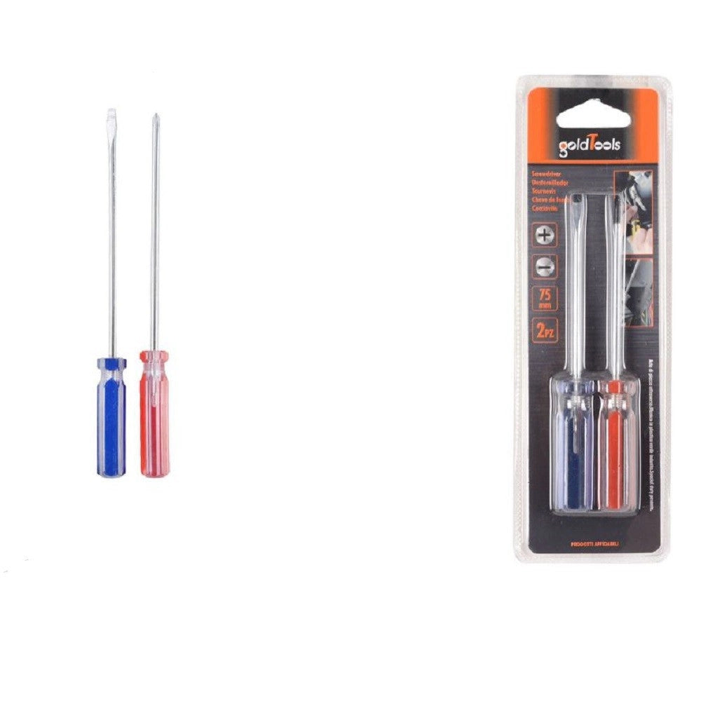 Trade Shop - Set 2 Pezzi Cacciavite A Taglio E A Stella 75mm Con Manico Cristallo 3" 91895 -