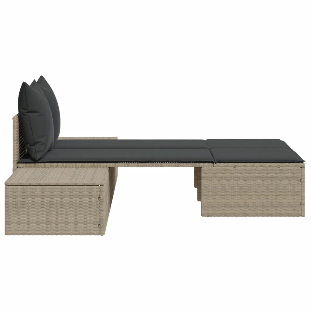Lettino Prendisole Doppio con Cuscini Grigio Chiaro Polyrattan 368394