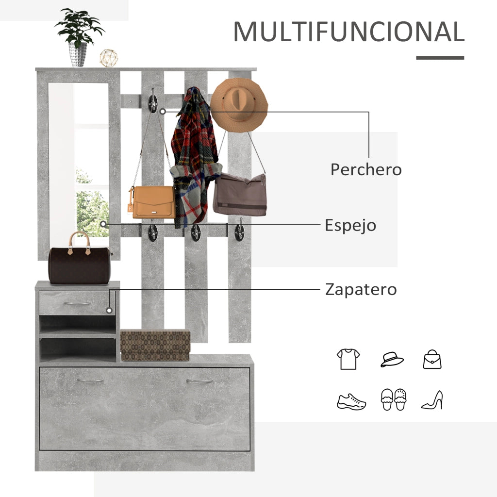Scarpiera con Specchio e Appendiabiti ¨C Zephmum ¨C Grigio