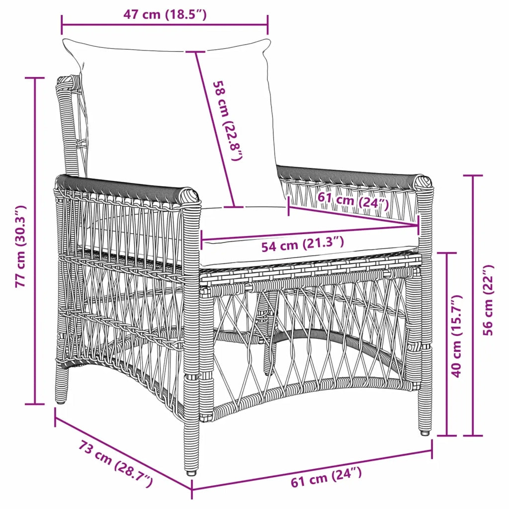 Sedia da Giardino con cuscino Nero 73 x 61 x 77 cm polyrattan 42006225