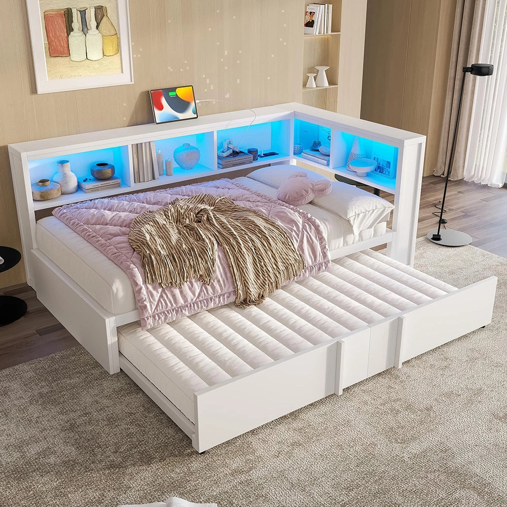Letto giorno metallico 90x200cm?- Xylo - contenitore LED USB bianco