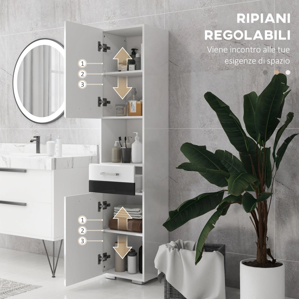 Colonna Bagno con Cassetto e Ripiani ¨C Xylo ¨C MDF Bianco 37x32.5x170 cm