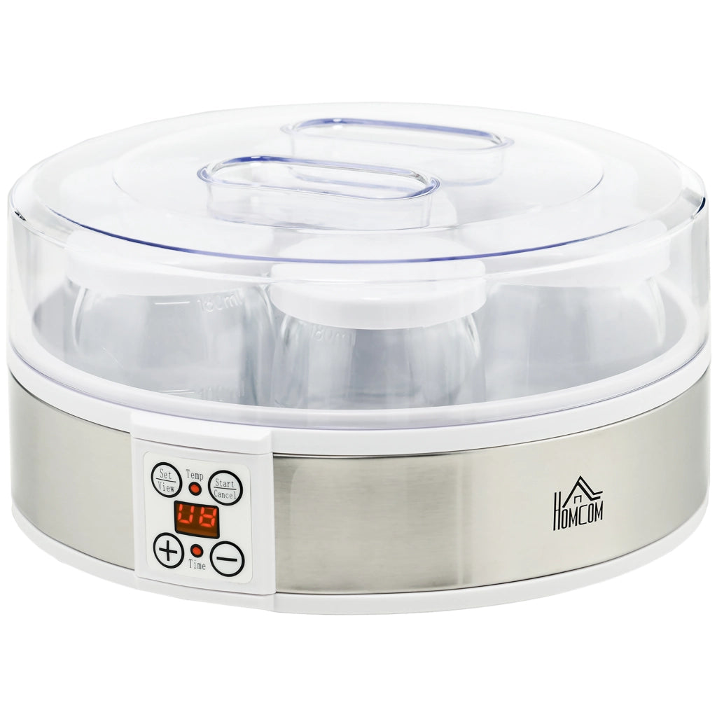 Yogurtiera 20W 1.5L con 7 Vasetti ¨C Minimal ¨C Acciaio Inox, Plastica, Bianca, 24x24x13 cm