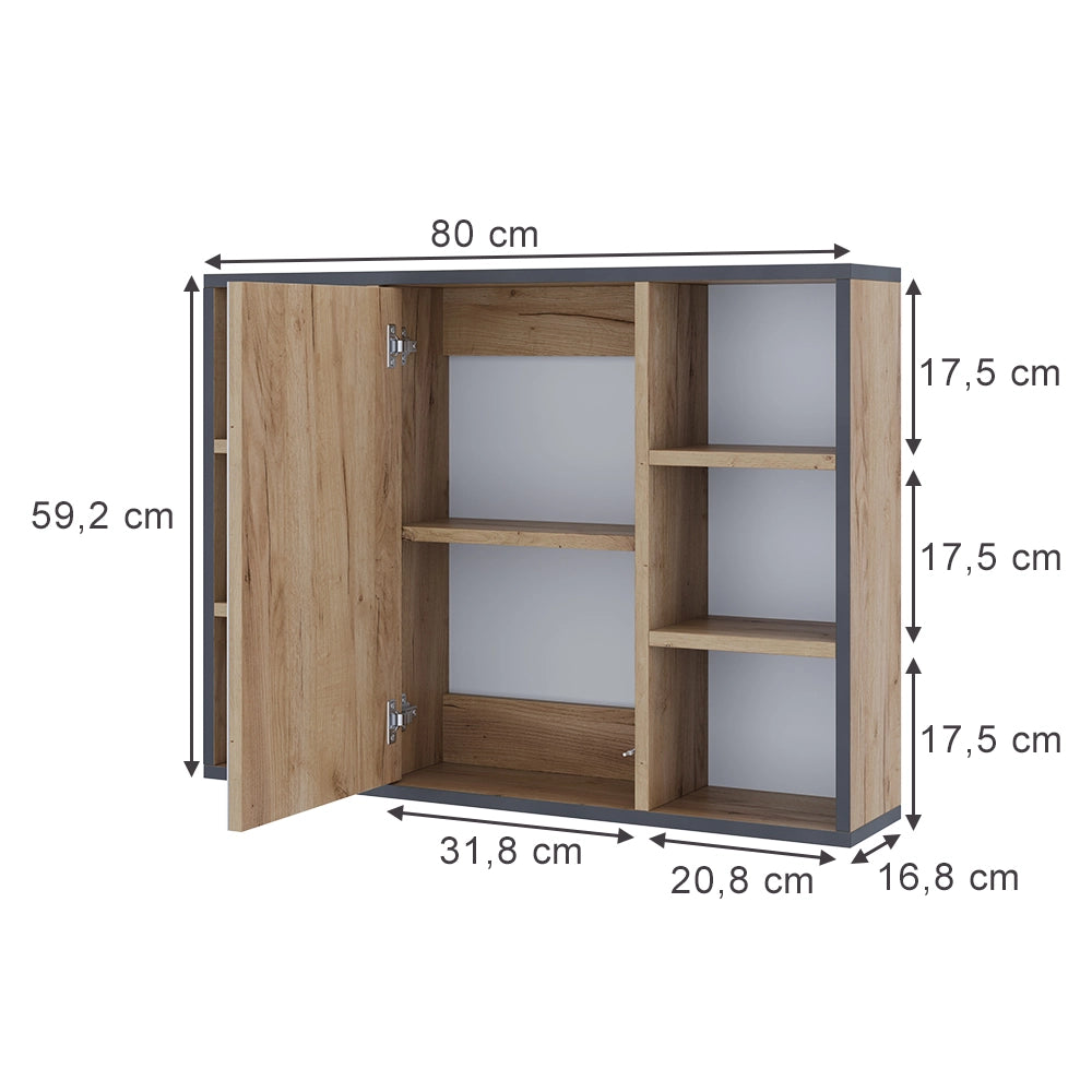 Vicco Specchio contenitore bagno Quercia dorata 80 x 59.2 cm Con ripiani e porta a specchio
