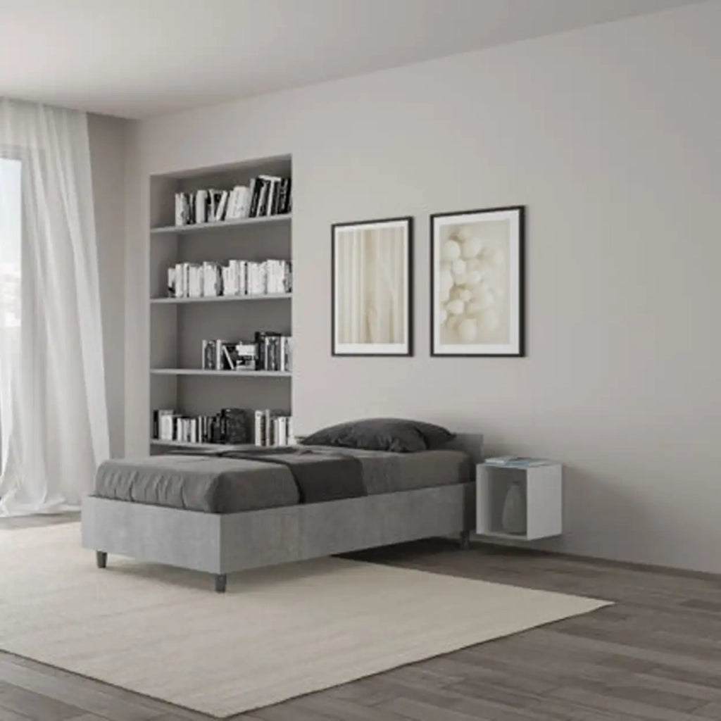 Letto singolo con rete 80x200 cemento Nuamo