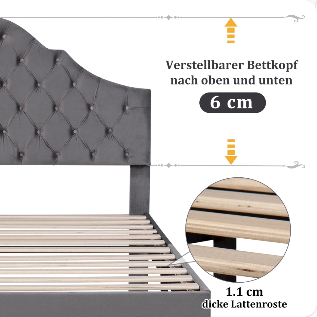 letto imbottito velluto grigio 90 x 200 cm