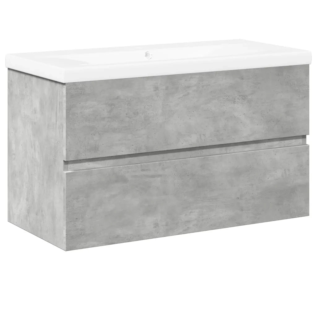 Set Mobili da Bagno | Armadio da bagno 2 pz Grigio Cemento in Legno Multistrato