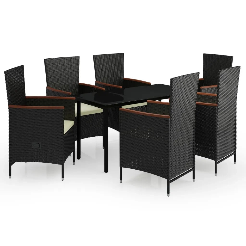 Set da Pranzo da Giardino 7 pz con Cuscini Nero 3099428
