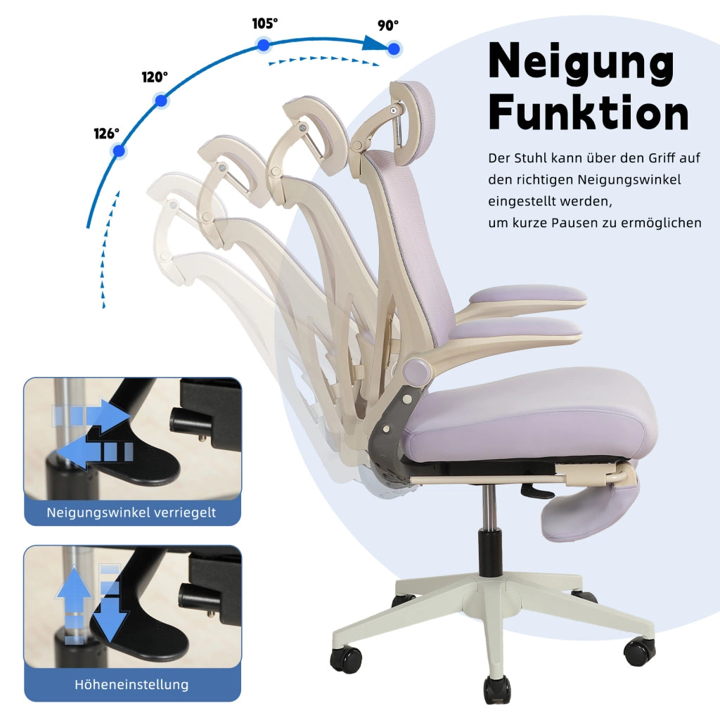 Sedia da ufficio ergonomica pieghevole ¨C zephmum ¨C viola con schienale regolabile, braccioli reclinabili e poggiatesta