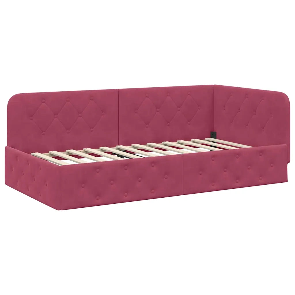 Cornice del letto ad angolo Rosso Vino 90 x 190 cm Velluto