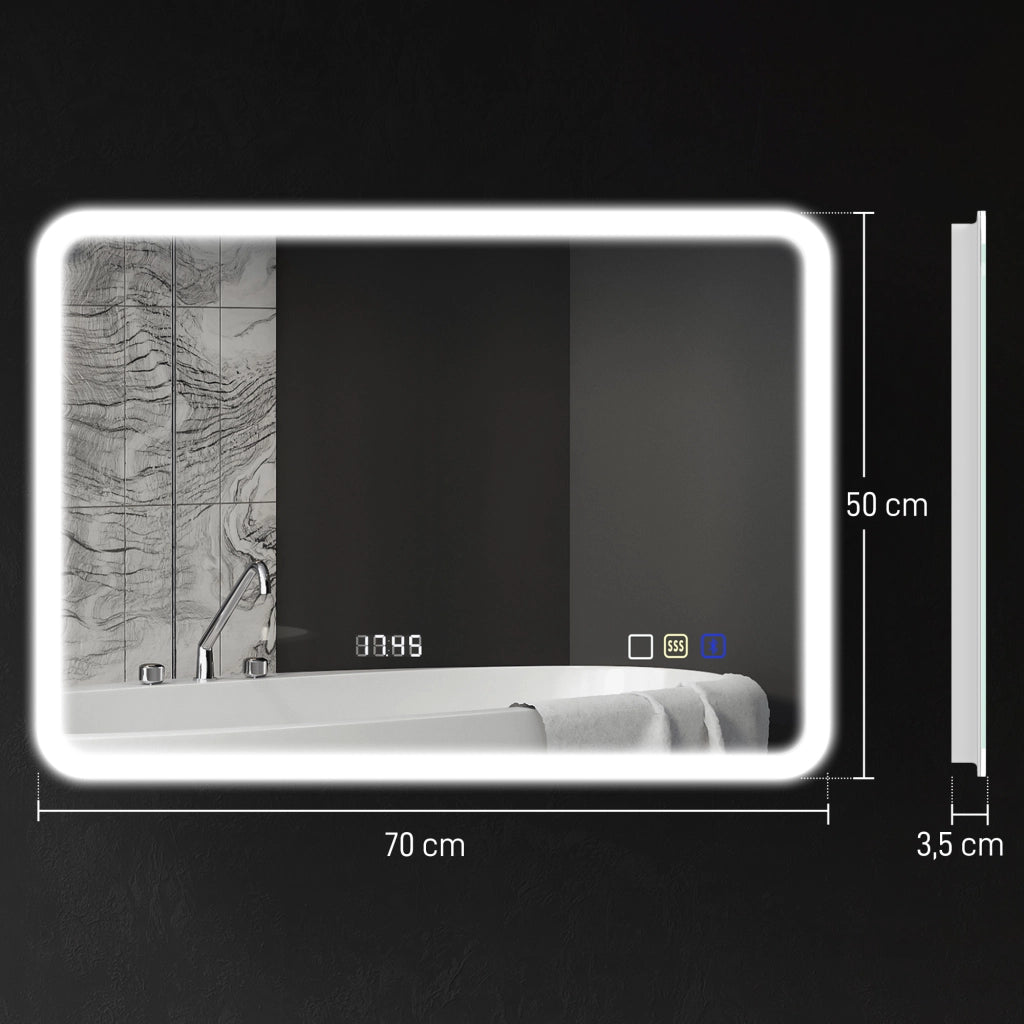 Specchio da Bagno con Luce LED ¨C Minimal ¨C Bianco 70x50 cm