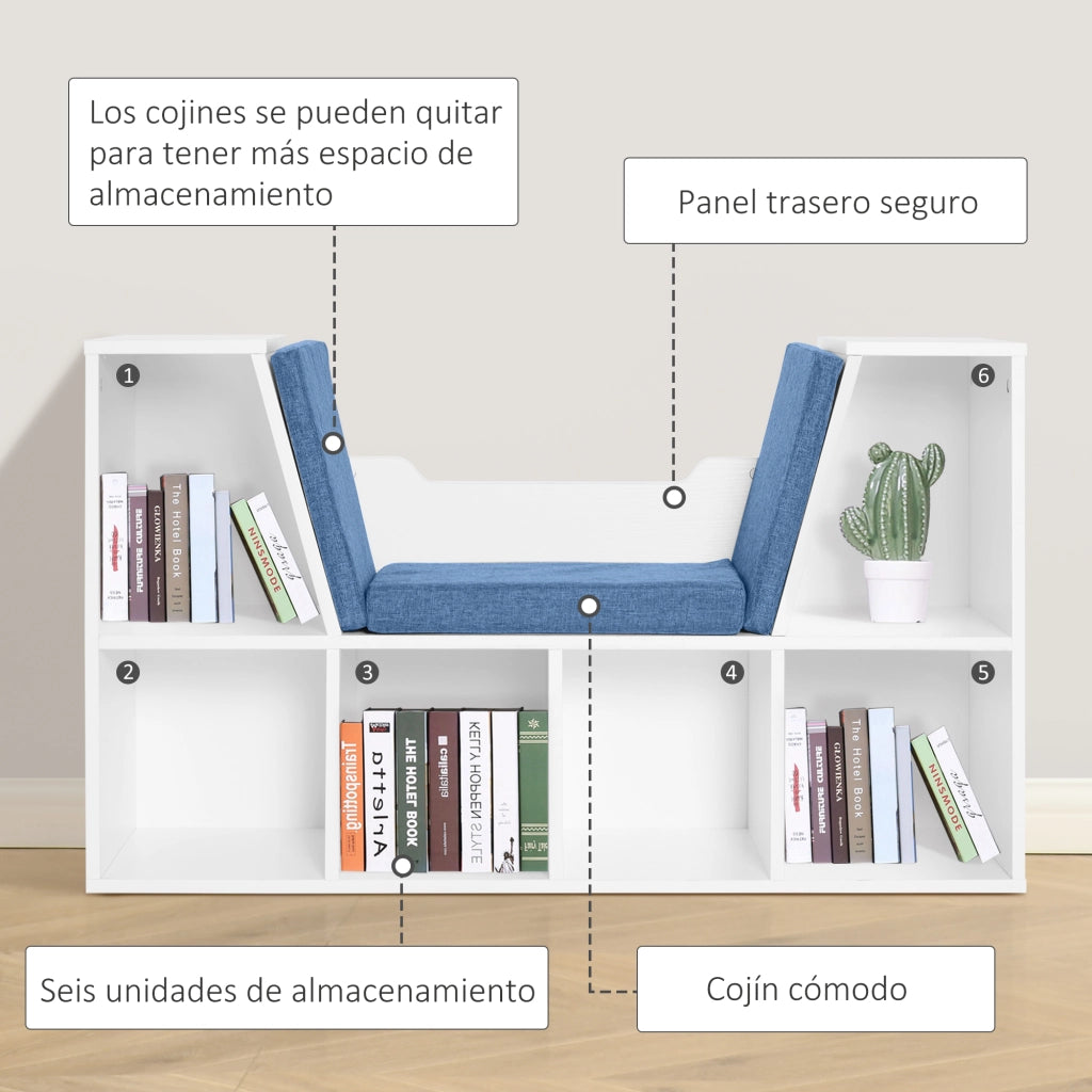 Libreria con Cuscino 6 Cubi ¨C Minimal ¨C 102x30x61 Bianco e Blu