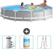 Piscina Rondo a Canna Fissa - 366 x 76 cm - Grigio - Inclusa Pompafiltro - Cloro - Scalone