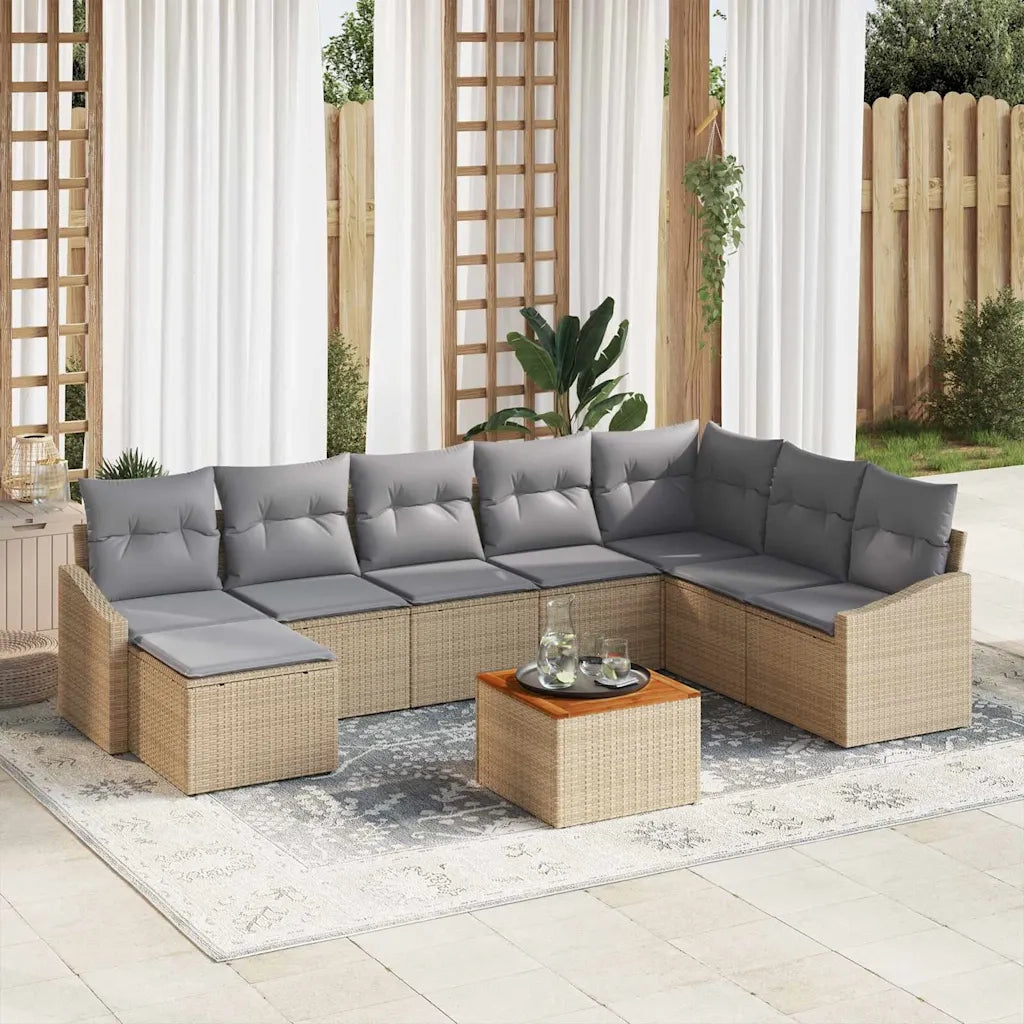 Set Divano da Giardino 9 pcs Beige e Grigio Chiaro polyrattan 3356537