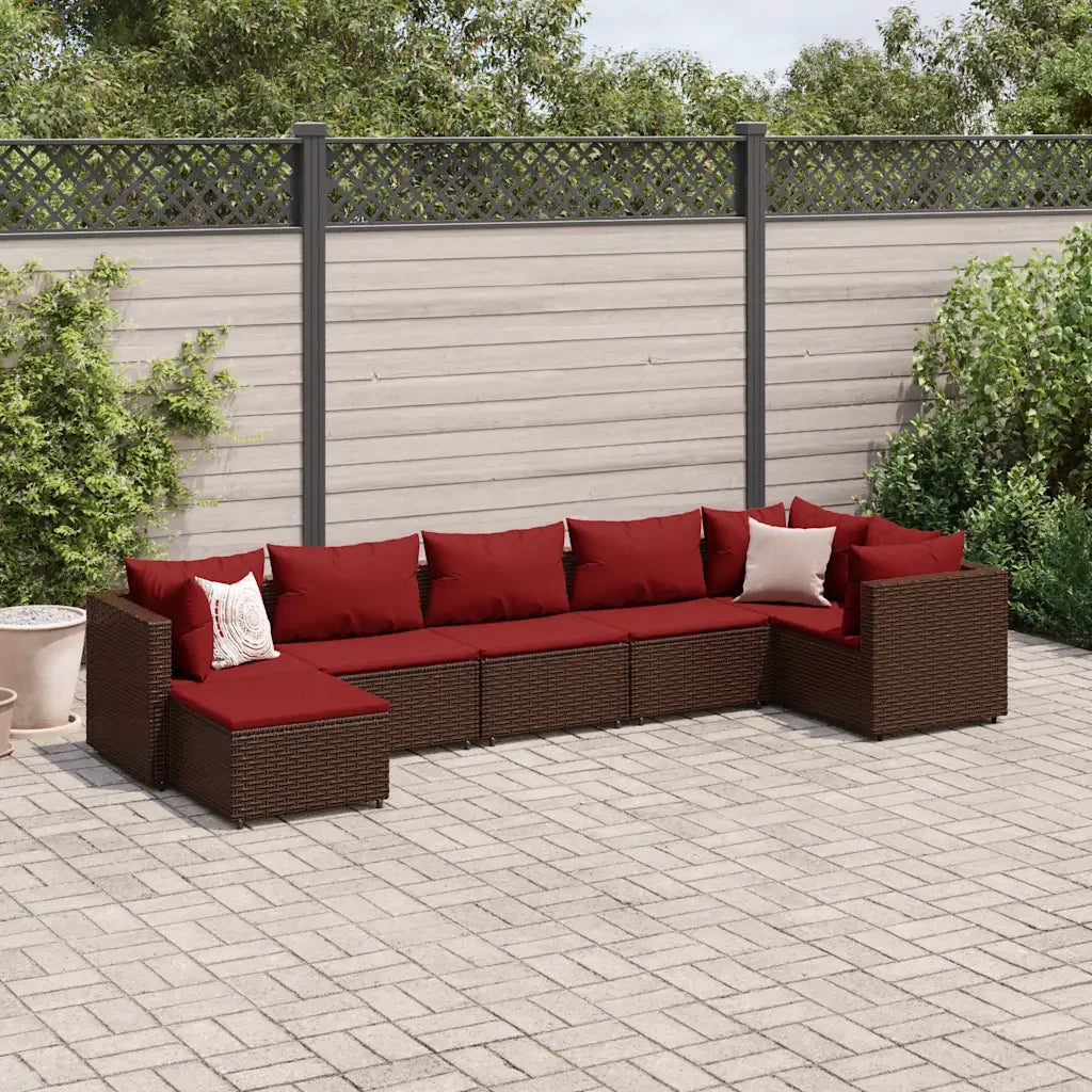 Set Divani da Giardino 7 pz con Cuscini in Polyrattan Marrone