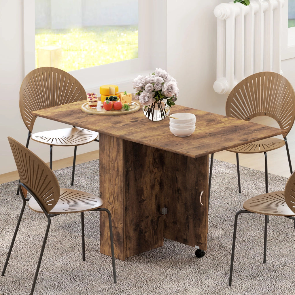 Tavolo da Pranzo Pieghevole a Ribalta 140x75x74 cm per 6 Persone con 2 Ripiani in Melamina Marrone Rustico