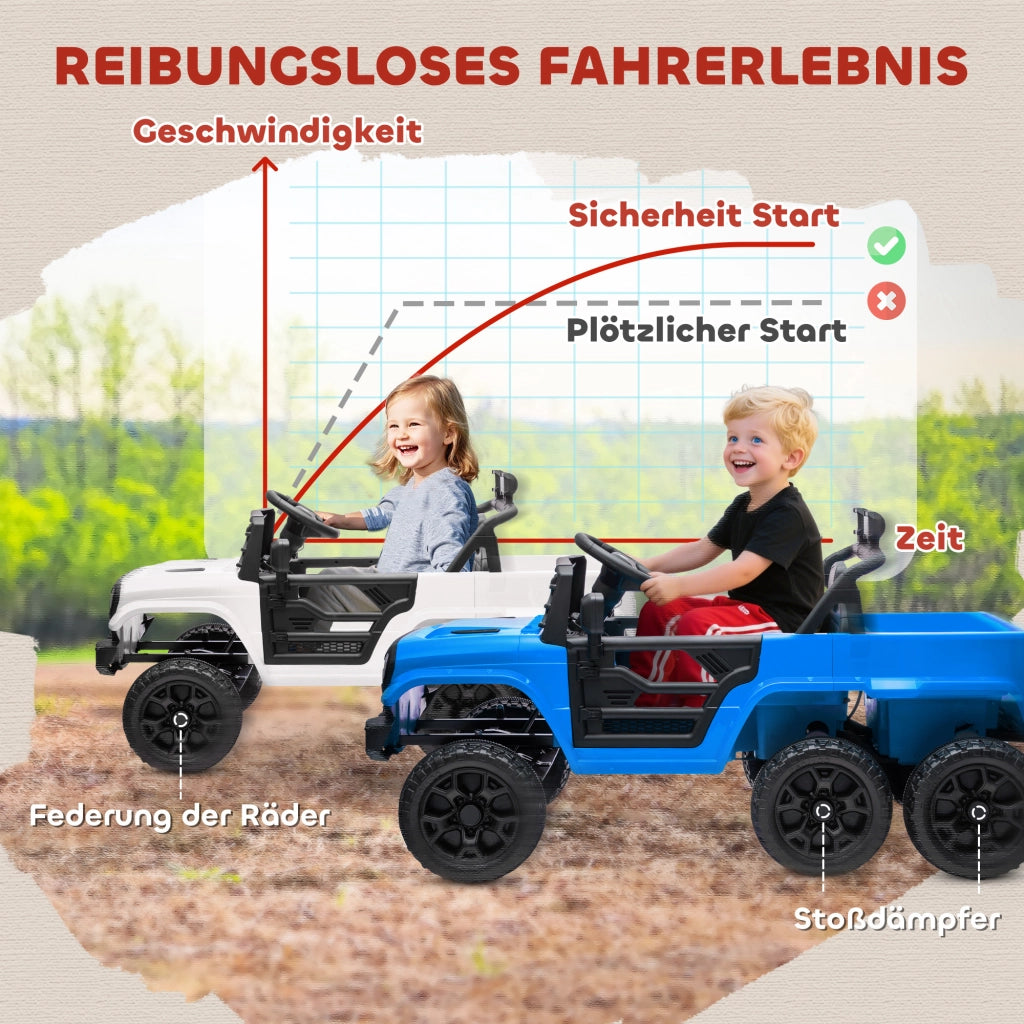Auto elettrica per bambini con rimorchio e luci LED ¨C zephmum ¨C Blu