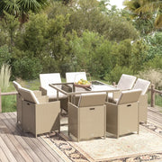 Set da Pranzo da Giardino 9 pz con Cuscini in Polyrattan Beige 3095516