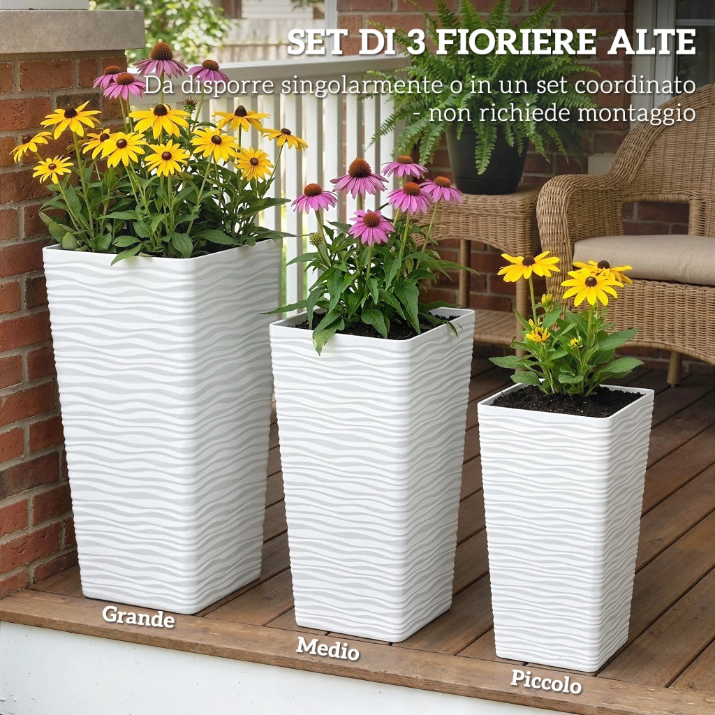 Vasi da Giardino Impilabili con Motivo Ondulato ¨C Zephmum ¨C Plastica Bianco 42/55/65 cm