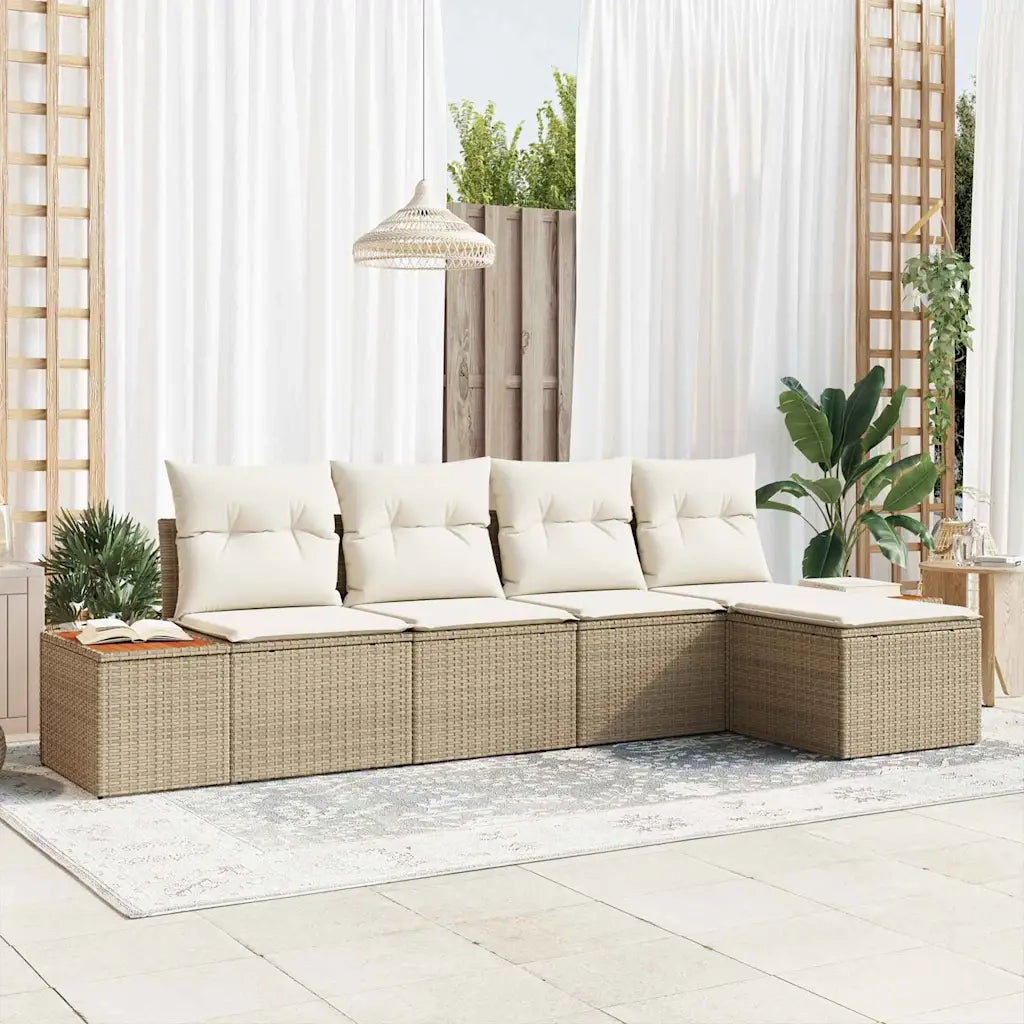 Set Divano da Giardino 6 pcs Beige e Crema Polyrattan