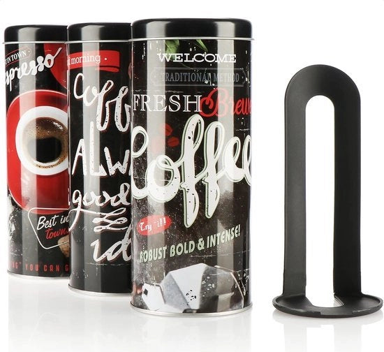 Set di conservazione per caffè e tè, 4 pezzi, con coperchio, in design vintage moderno (nero)