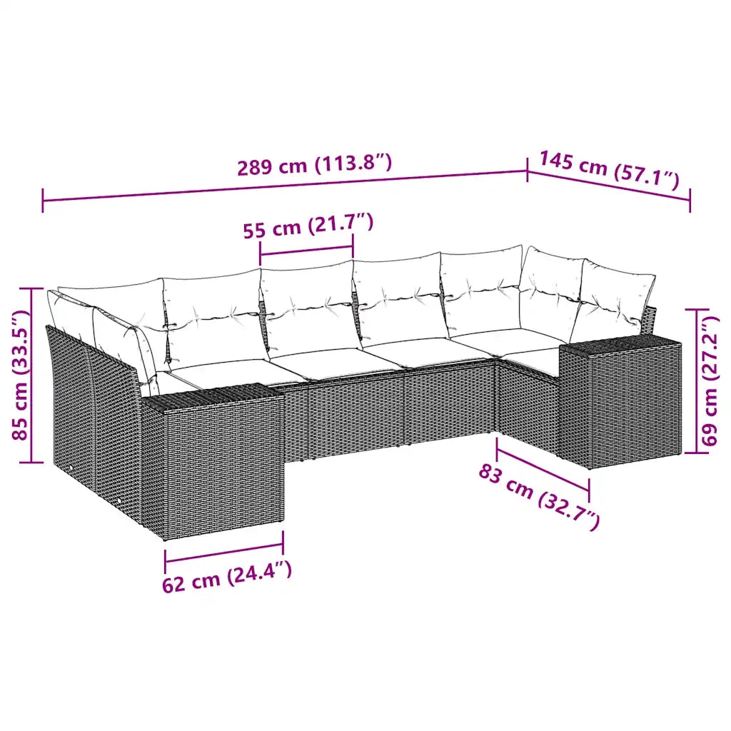 Set Divani da Giardino 7pz con Cuscini Grigio Chiaro Polyrattan 3255329