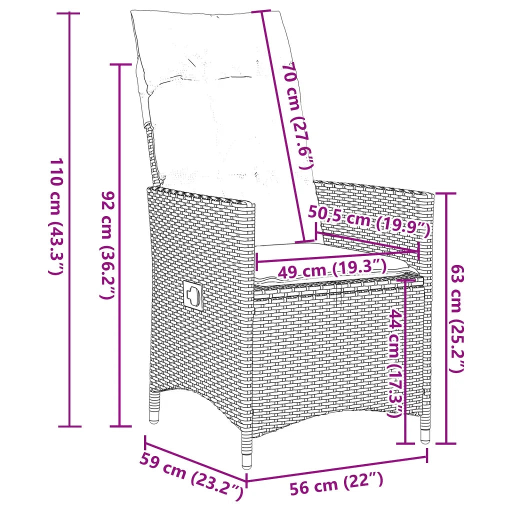 Set da Pranzo da Giardino 5 pz Nero con Cuscini in Polyrattan 3276693