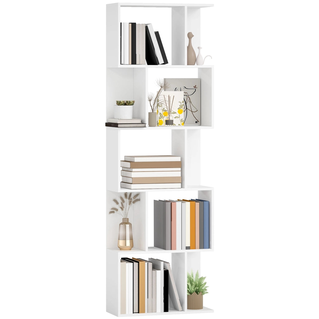 Libreria a S 5 Livelli 10 Ripiani ¨C Minimal ¨C 60x24x184,5 cm Bianco