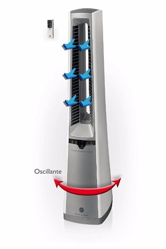 Macom Ventilatore oscillante senza pale, Silenzioso Telecomando incluso Argento