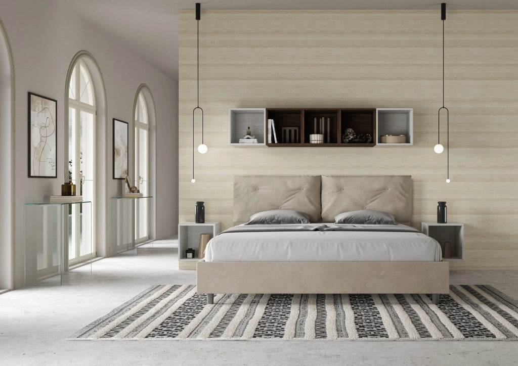 BS COM Letto matrimoniale king size contenitore imbottito 190x200 microfibra sabbia Large