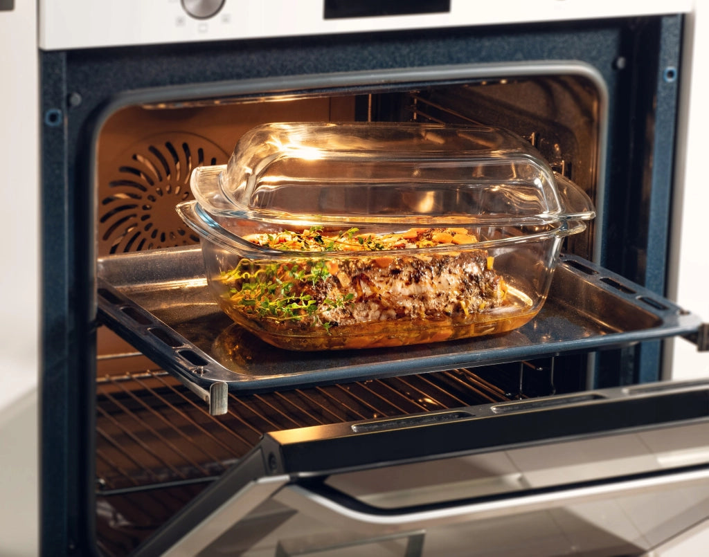 Teglia da forno rettangolare in vetro KADAX da 5,1 litri con coperchio