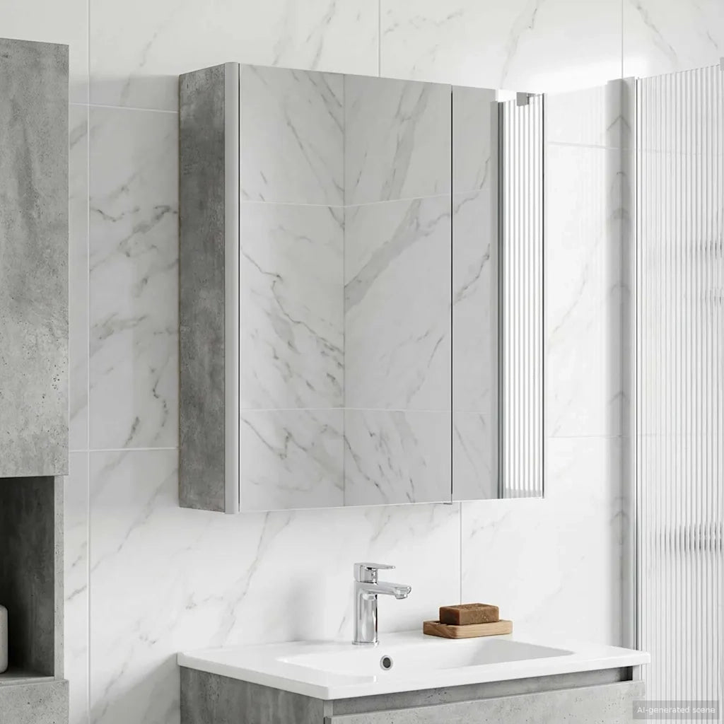 Mobiletto per specchio da bagno Grigio cemento 889242