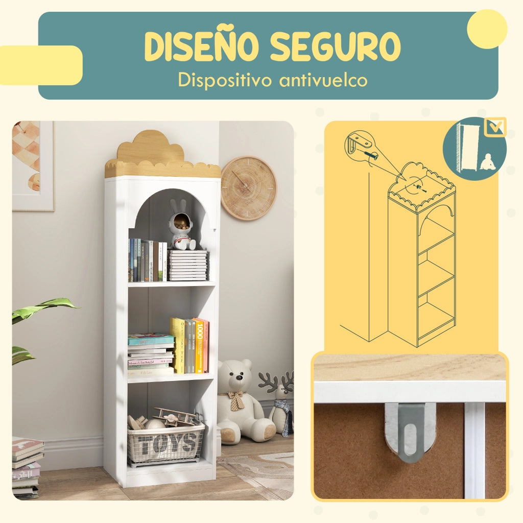 Libreria per Bambini a 3 Livelli ¨C zephmum ¨C Bianco e Naturale