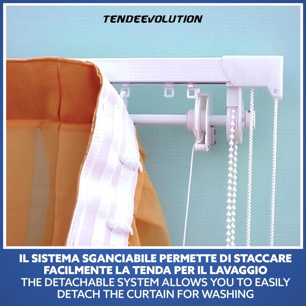 Bastone Tenda a Pacchetto Con Doppio Movimento, Binario Con Apertura Centrale a 10 Calate Lunghezza 240 CM Comando a sinistra