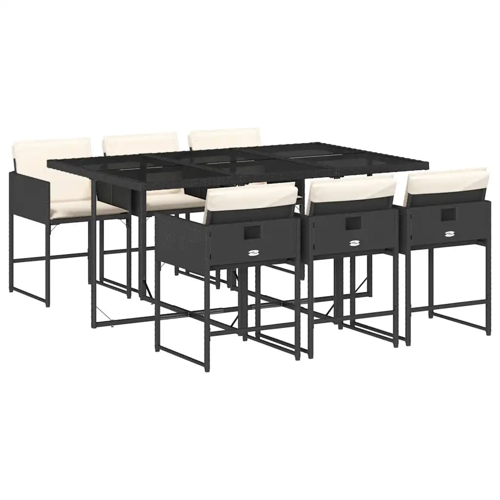 Set da Pranzo da Giardino 7 pz Nero con Cuscini in Polyrattan 3211266