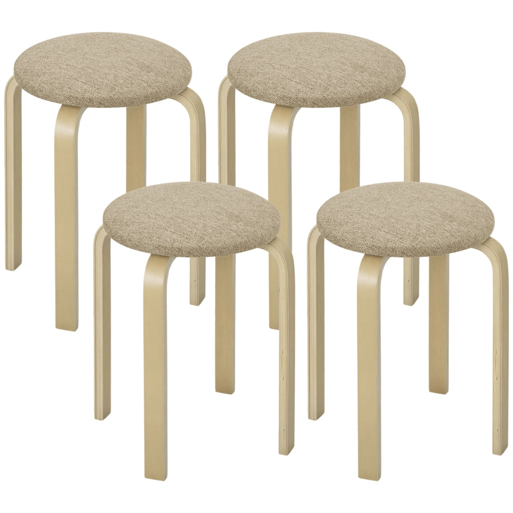 Set 4 Sgabelli Impilabili Imbottiti ¨C Xylo ¨C Tessuto Gambe Legno Cachi