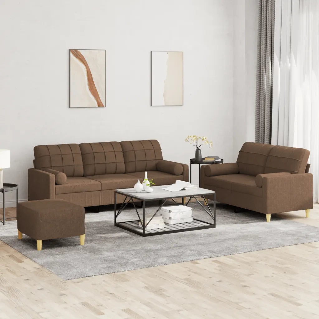 Set di Divani 3 pz con Cuscini Marrone in Tessuto 3201333