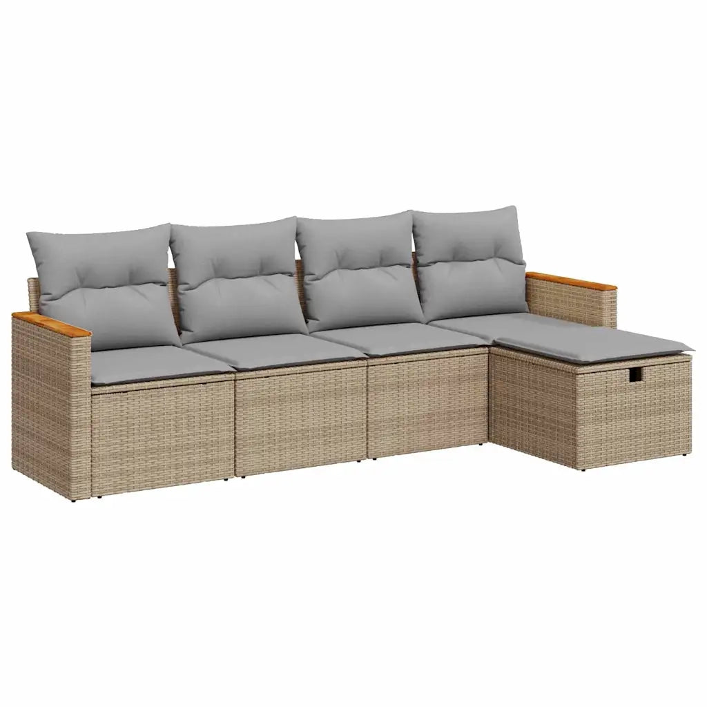 Set Divano da Giardino 5 pz con Cuscini Beige in Polyrattan 3325902