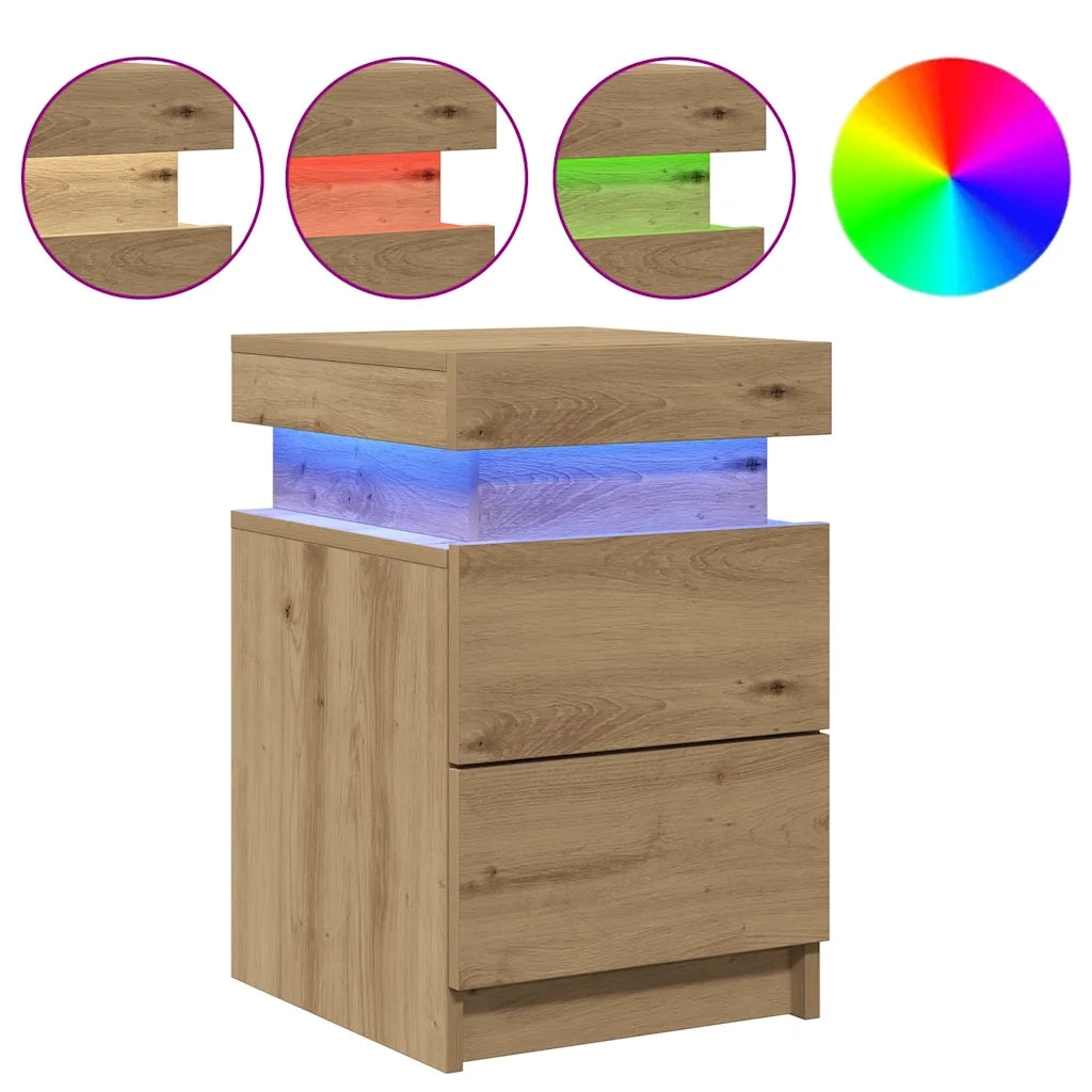 Comodino con LED Rovere Artigianale 35x39x55 cm in Truciolato 857656