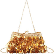 Borsa a Mano con Sequin, Portafoglio con 2 Catene, Orecchiamento d'Oro